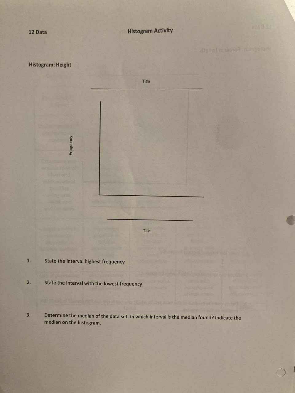 12 Data Histogram Activity Frequency Table:
