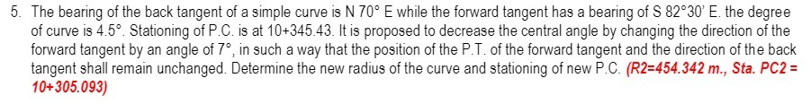 5. The bearing of the back tangent of a simple