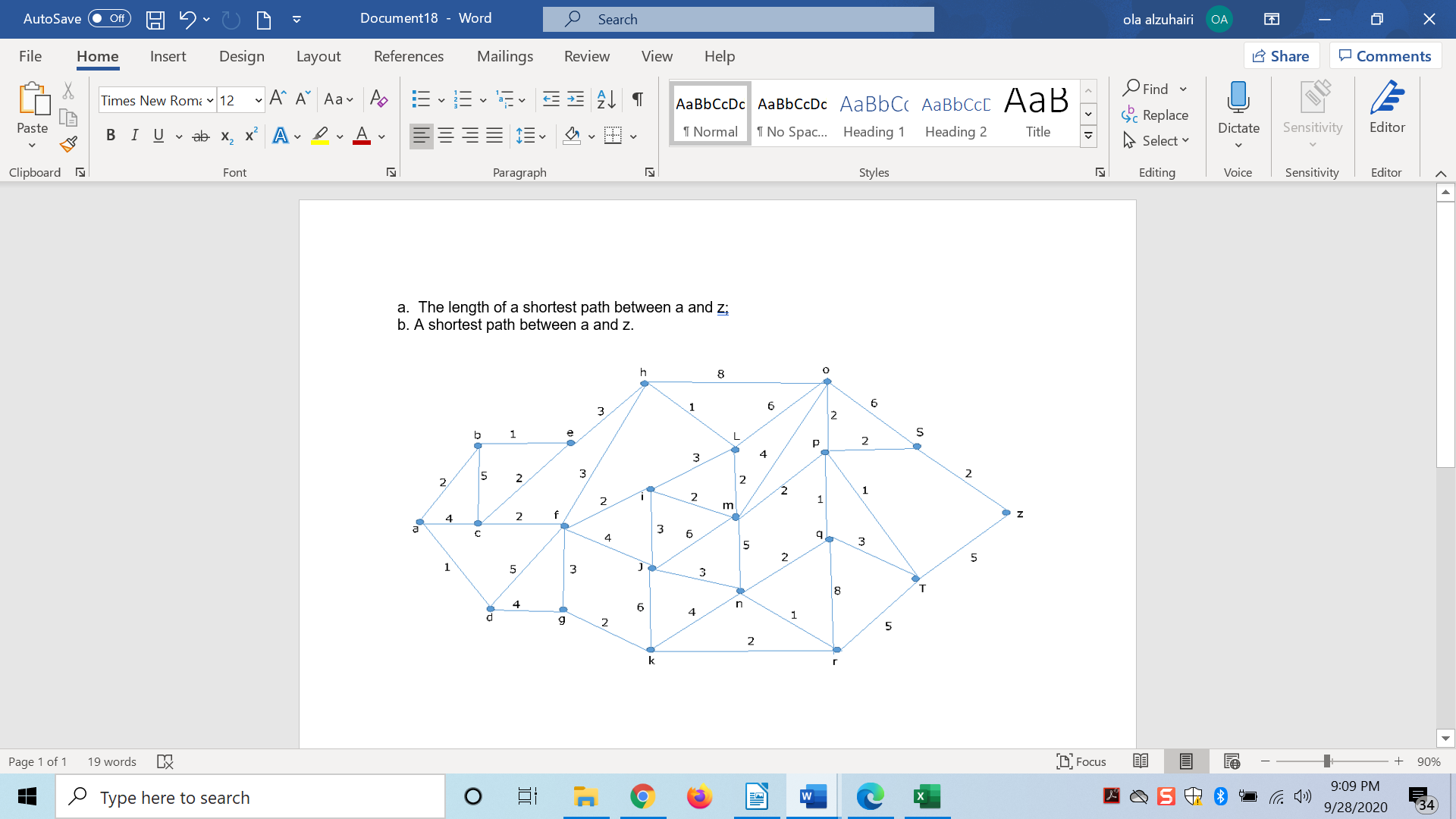 a.The length of a shortest path between a and z;