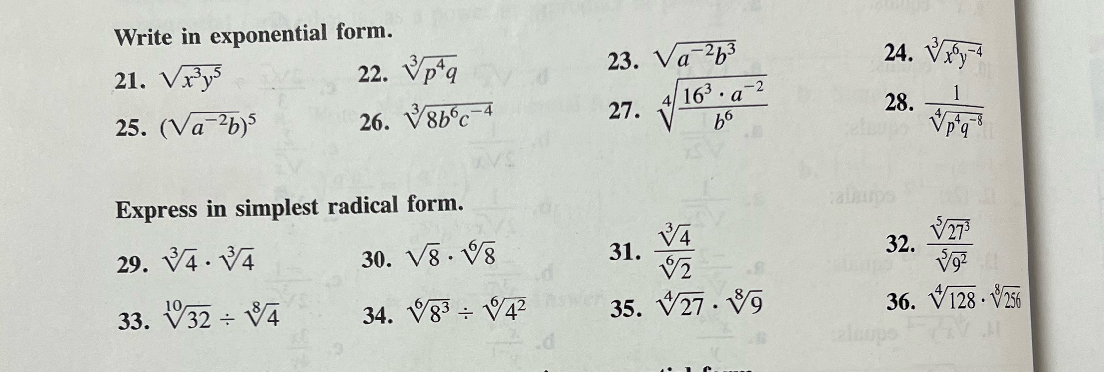 21,24,27,30,33,36 Write in exponential form. 21.
