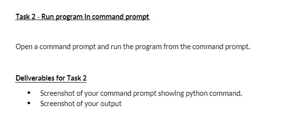 Task 2 - Run program In command prompt Upon a