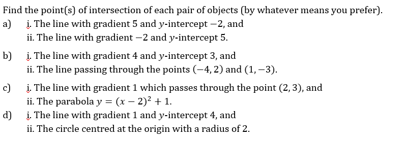 Find the point[s] of intersection of each pair of