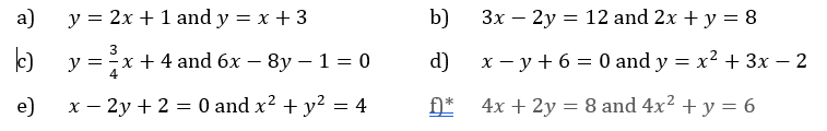 Find the point[s] of intersection of each pair of