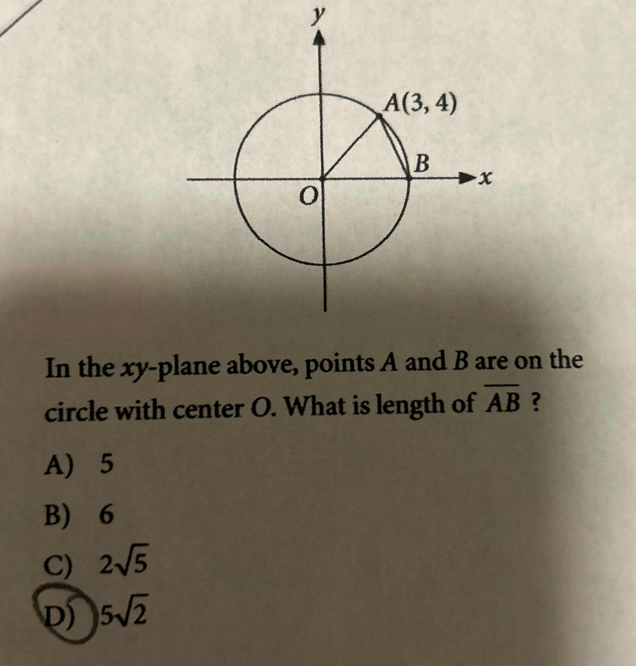 What is the solution and show work A(3, 4) B DX O