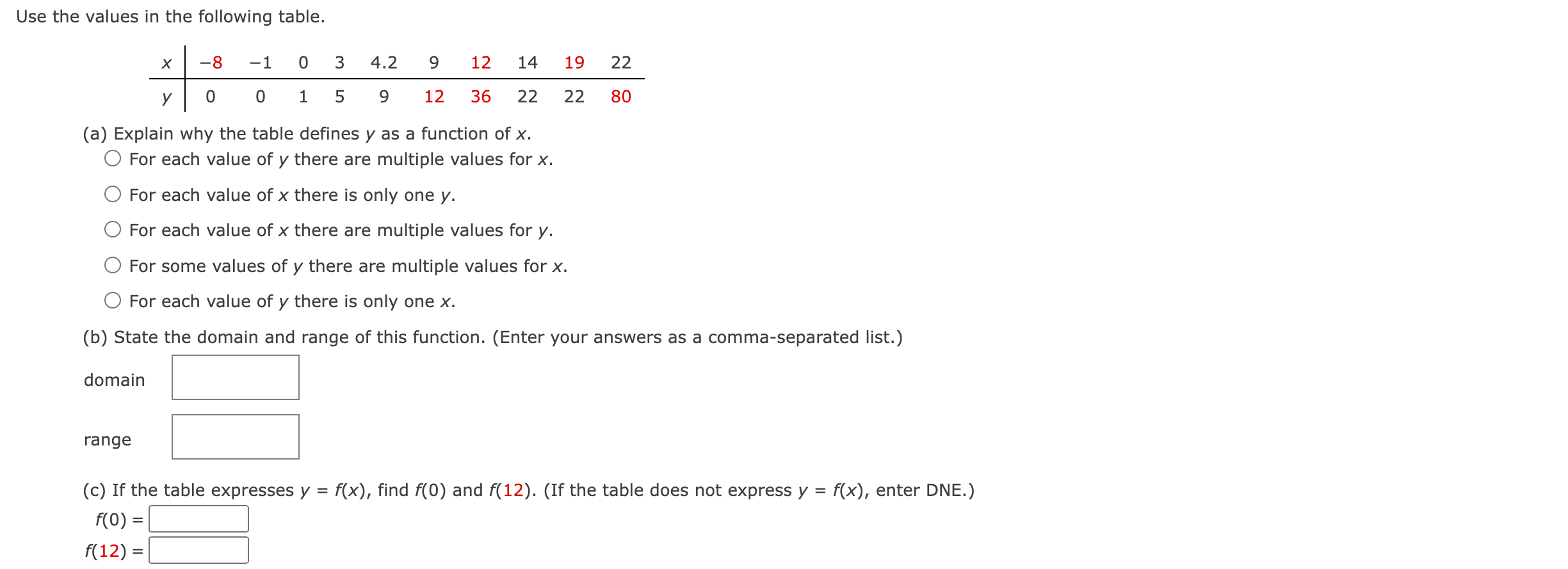 Use the values in the following table. Xl8