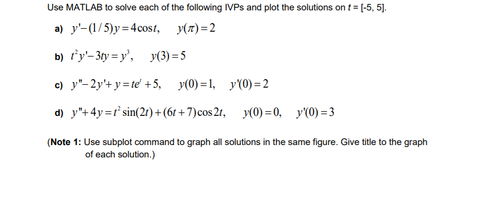 Use MATLAB to solve each of the following IVPs