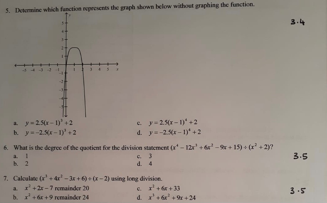 5. Determine which function represents the graph
