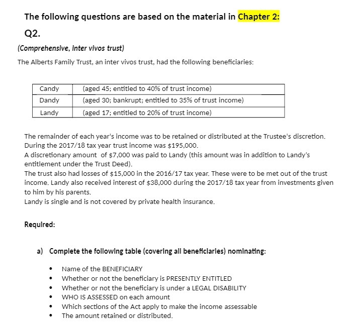 The following questions are based on the material