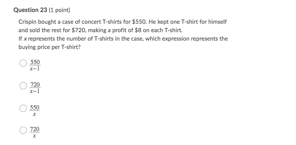 Question 2 (1 point) Which rational expression
