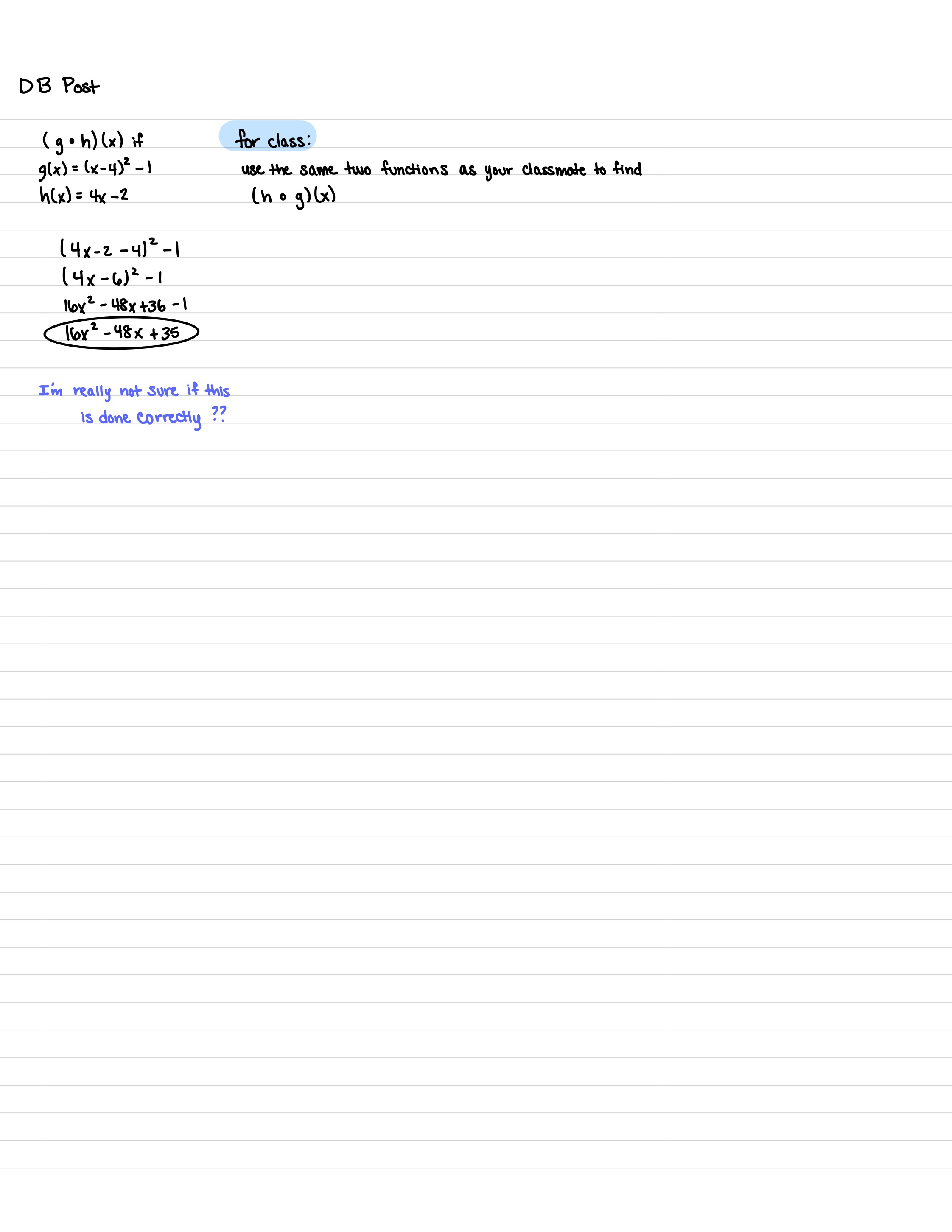 DB Post ( g oh ) ( x ) if for class : g ( x ) =