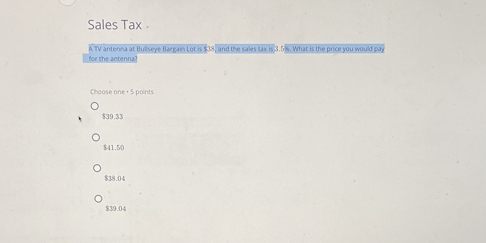 Sales Tax . A TV antenna at Bullseye Bargain Lot