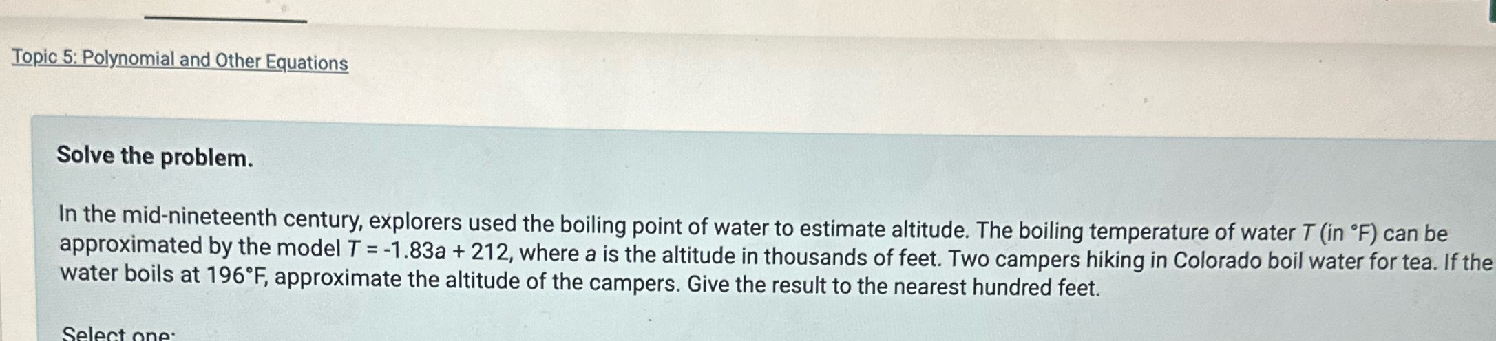 Topic 5: Polynomial and Other Equations Solve the