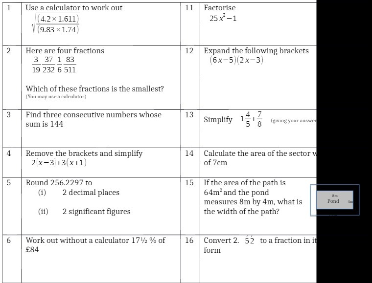 1 Use a calculator to work out 11 Factorise 4.2 x