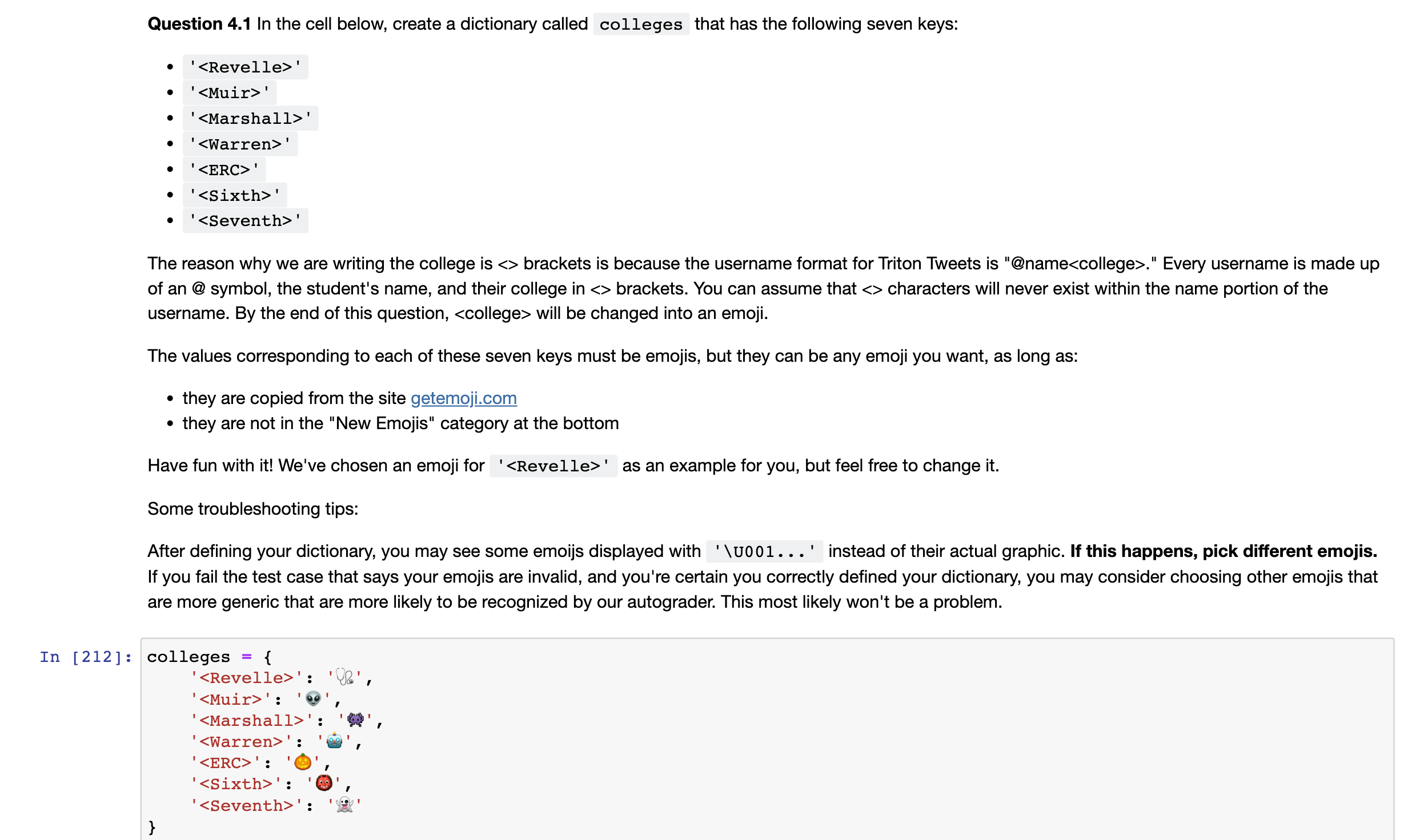 How to solve for 4.2 with For-loops Question 4.1