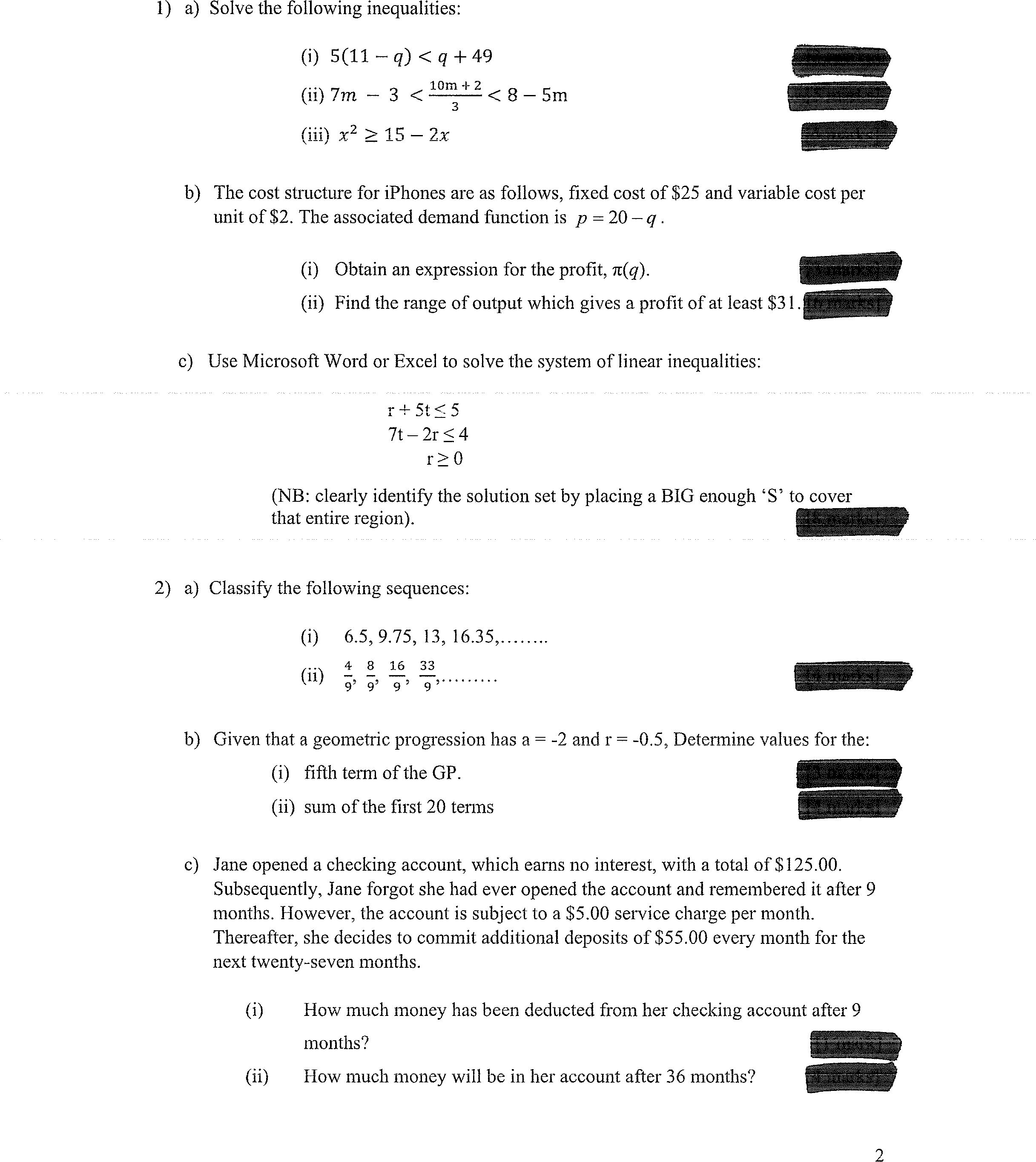 1) a) Solve the following inequalities: (i) 5(11q)