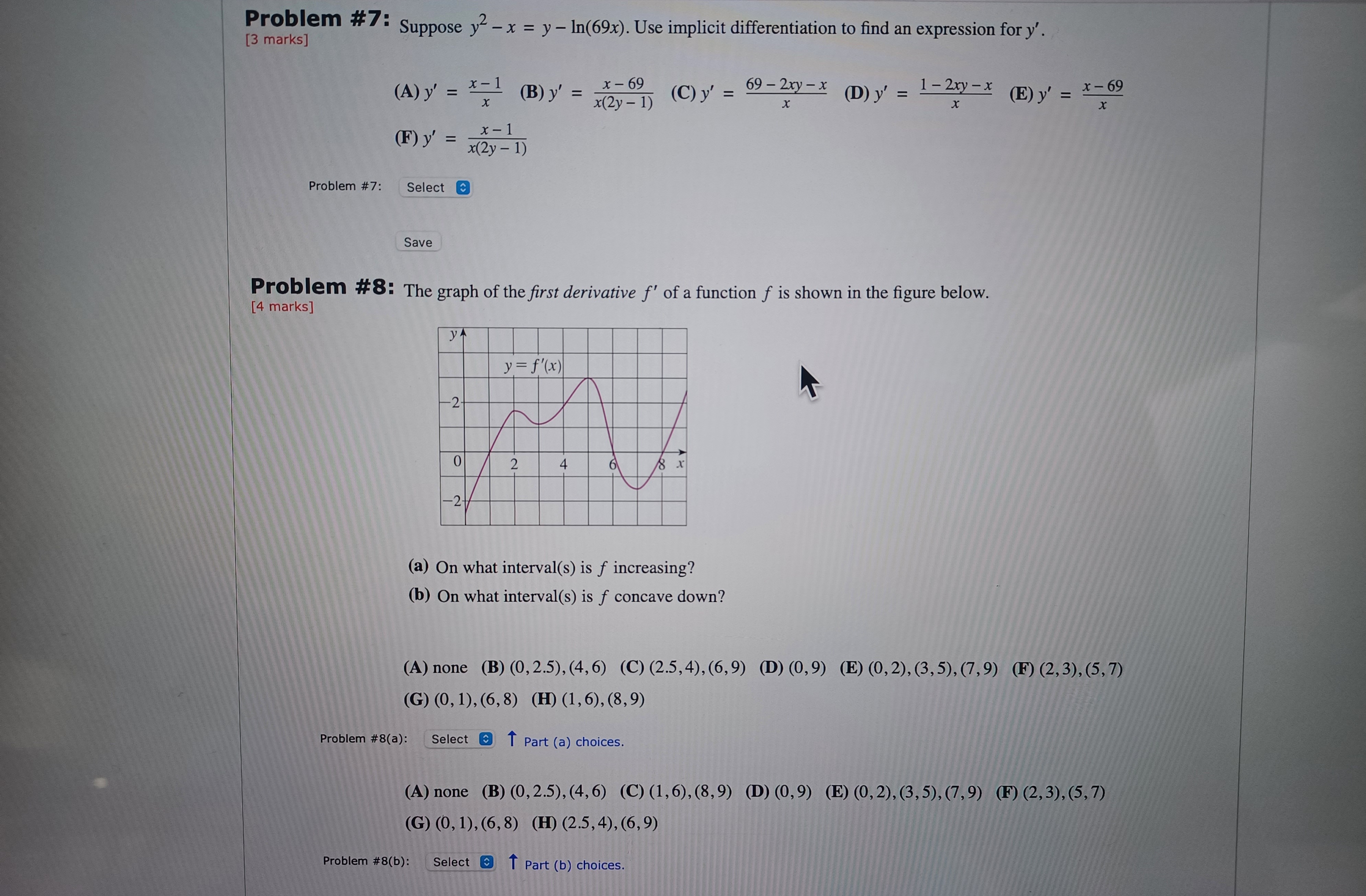 Please final answers Problem #7: Suppose y2 - x =