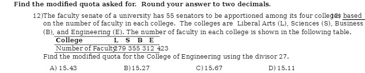 Find the modified quota asked for. Round your