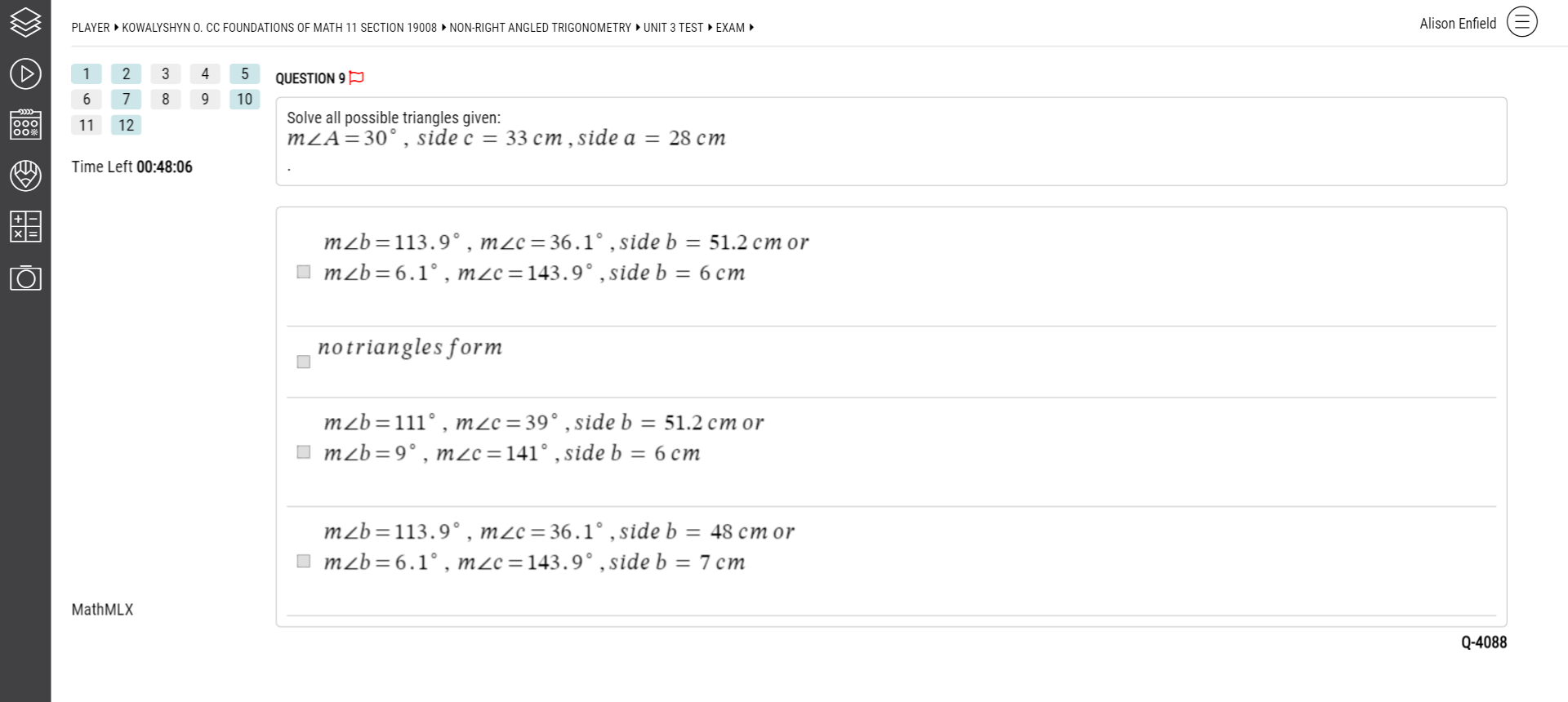 PLAYER KOWALYSHYN O. CC FOUNDATIONS OF MATH 11