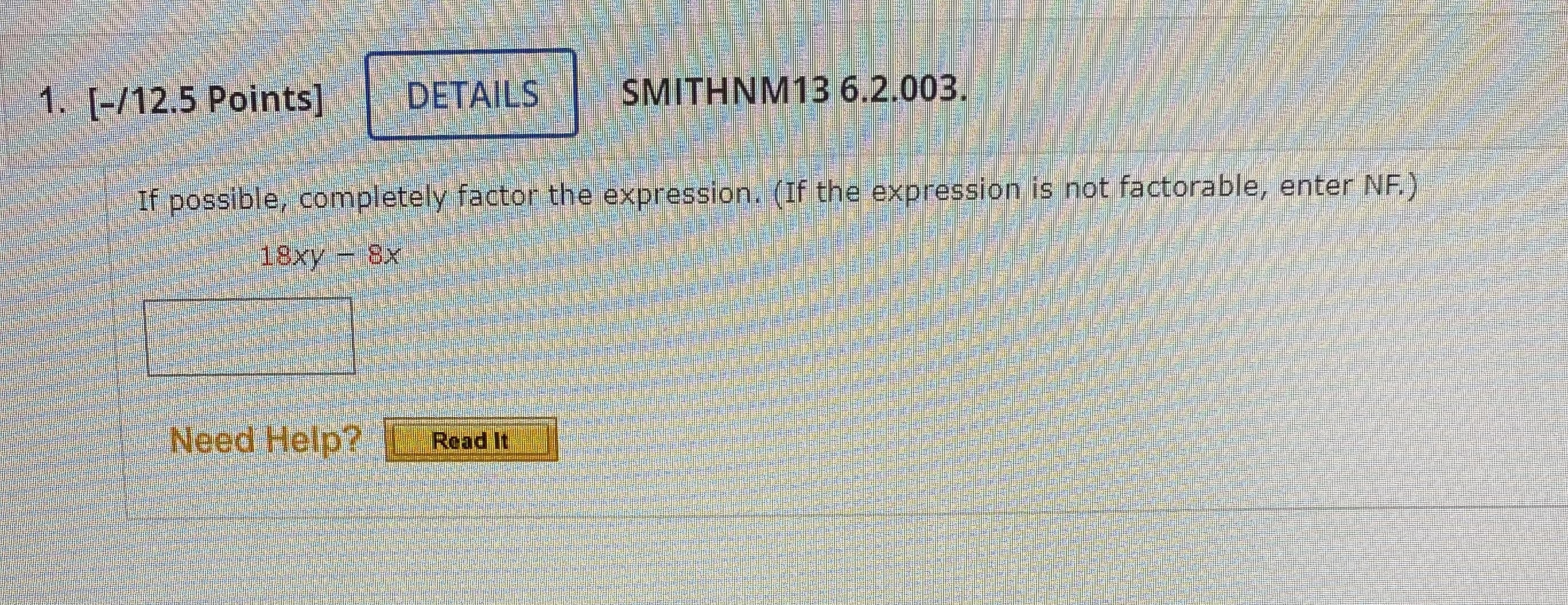 1. [-/12.5 Points] DETAILS SMITHNM13 6.2.003. If