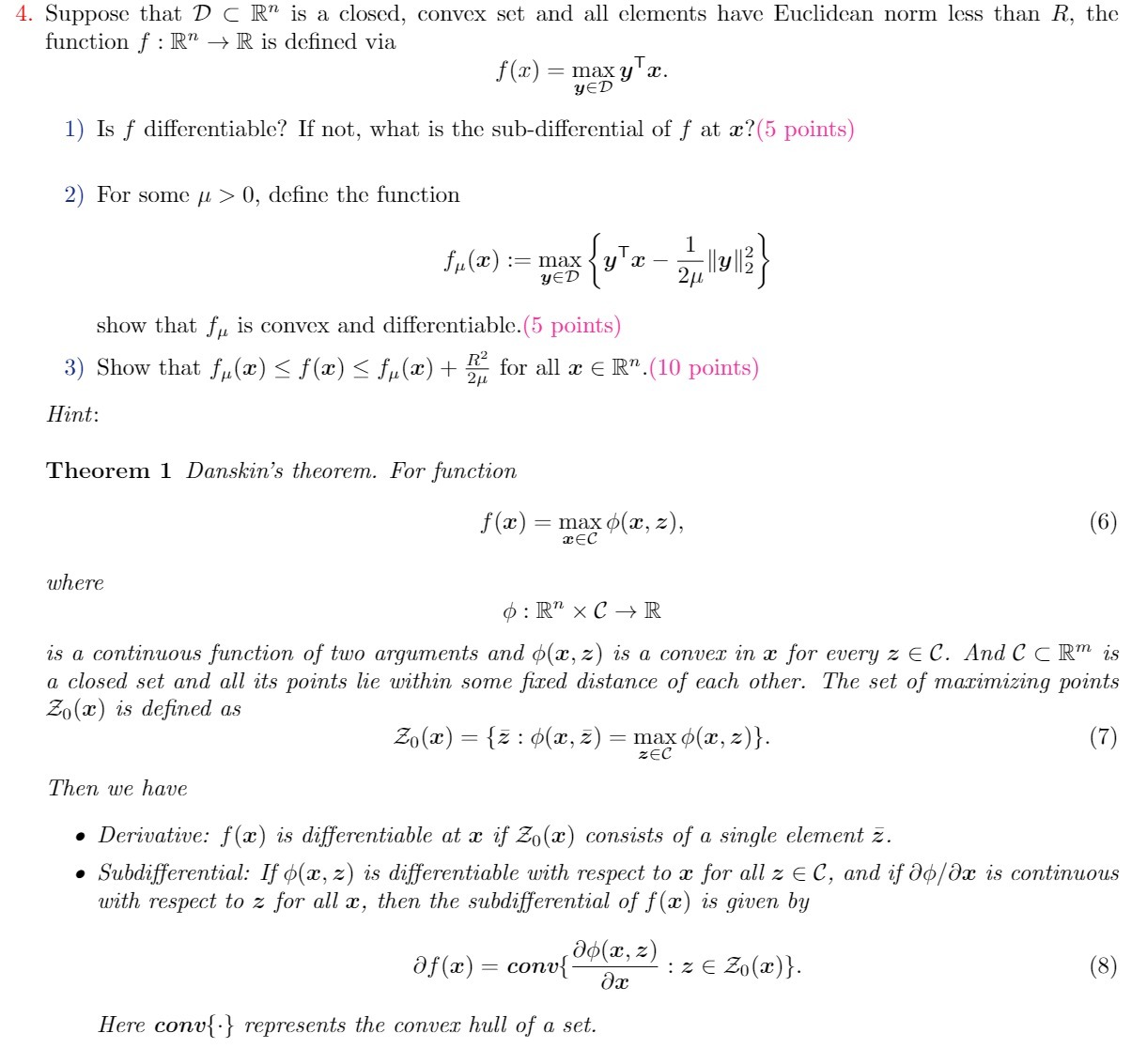 4. Suppose that D C R" is a closed, convex set