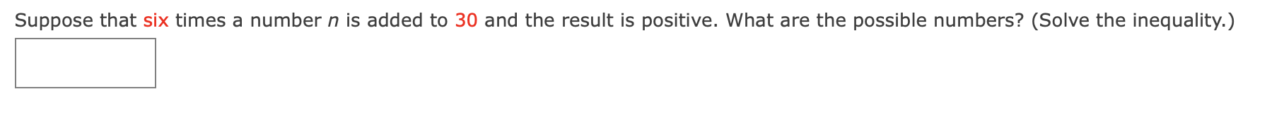 Suppose that six times a number n is added to 30
