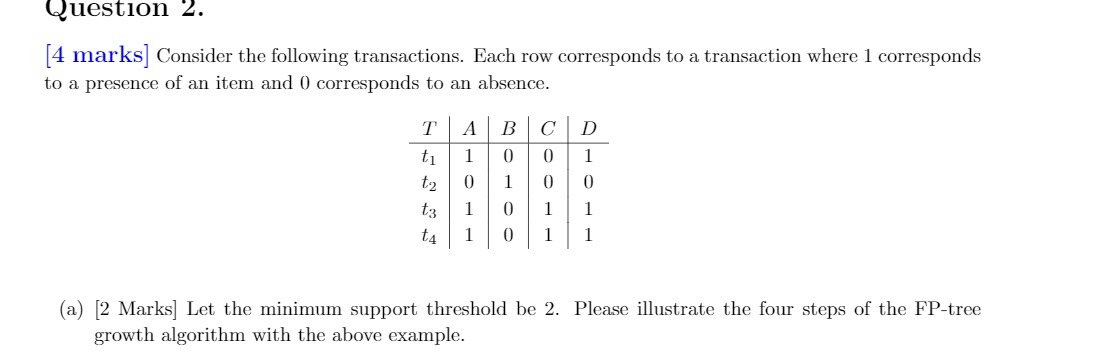 Question 2. [4 marks] Consider the following