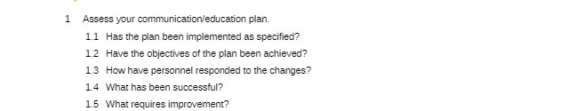 1 Assess your communication/education plan. 1.1