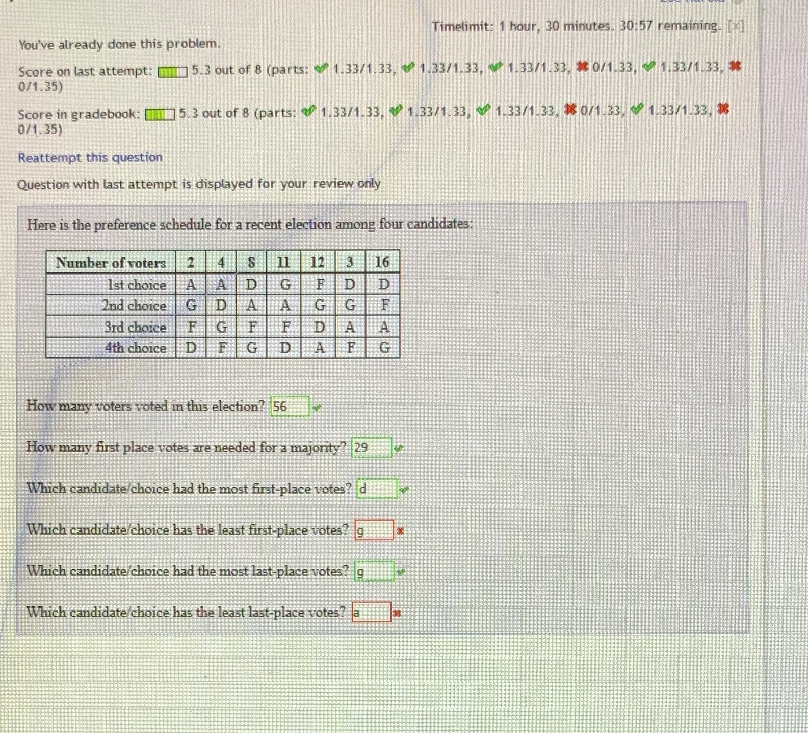 Timelimit: 1 hour, 30 minutes. 30:57 remaining.