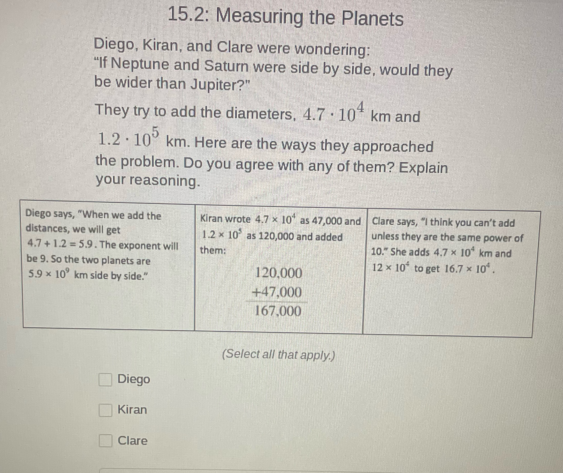 15.2: Measuring the Planets Diego, Kiran, and