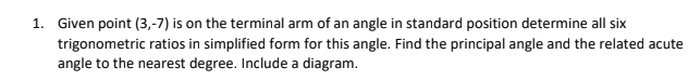 1. lGi-lren point [3,-1} is on the terminal arm