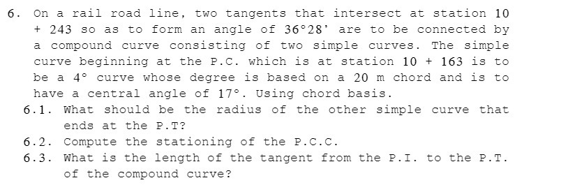 6. On a rail road line, two tangents that