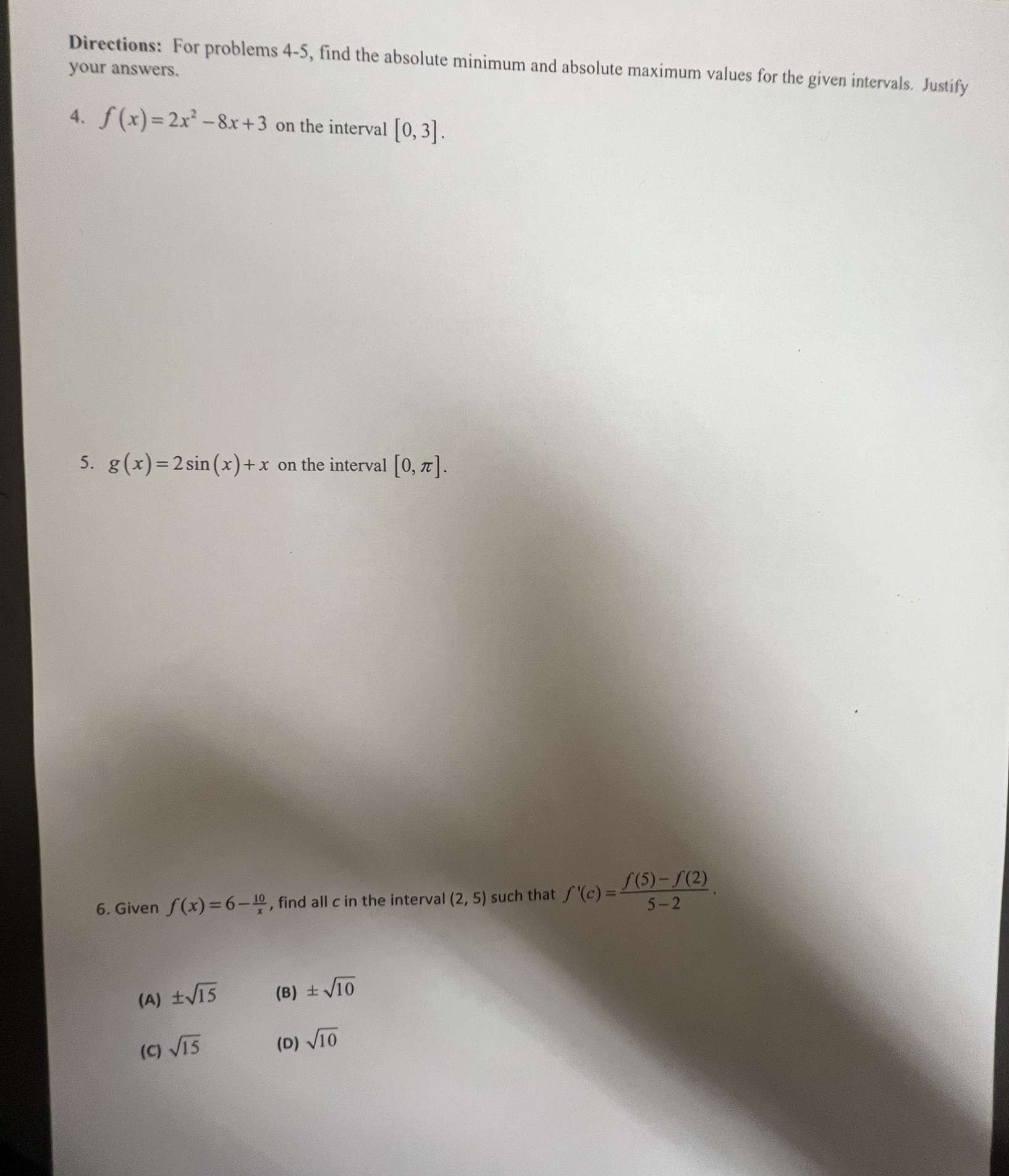 Directions: For problems 4-5, find the absolute