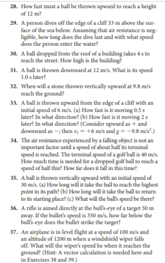 28. How fast must a ball be thrown upward to