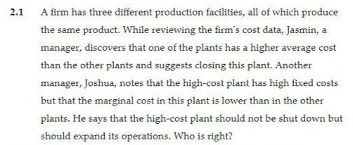 2.1 A firm has three different production