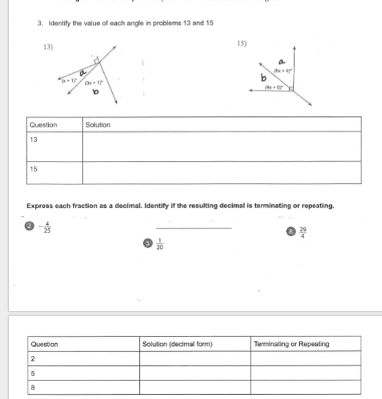 3, Identify the value of each angle in problems