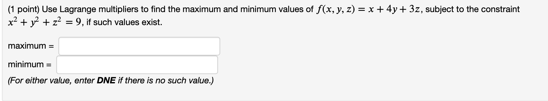 (1 point) For each value of A the function h(x,