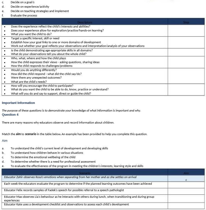 Decide on a goal/s Decide on experience/activity
