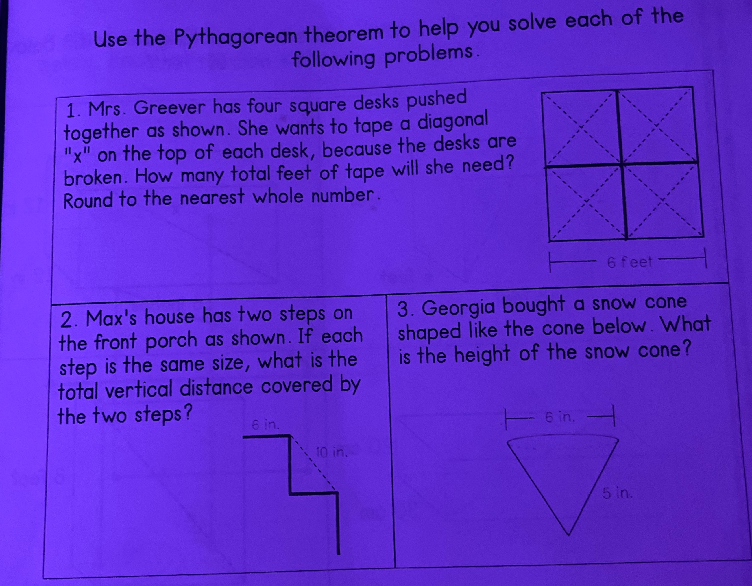 Use the Pythagorean theorem to help you solve