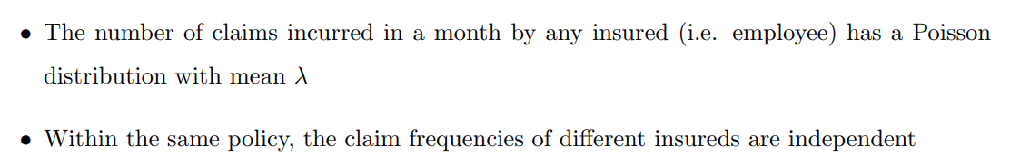 e The number of claims incurred in a month by any