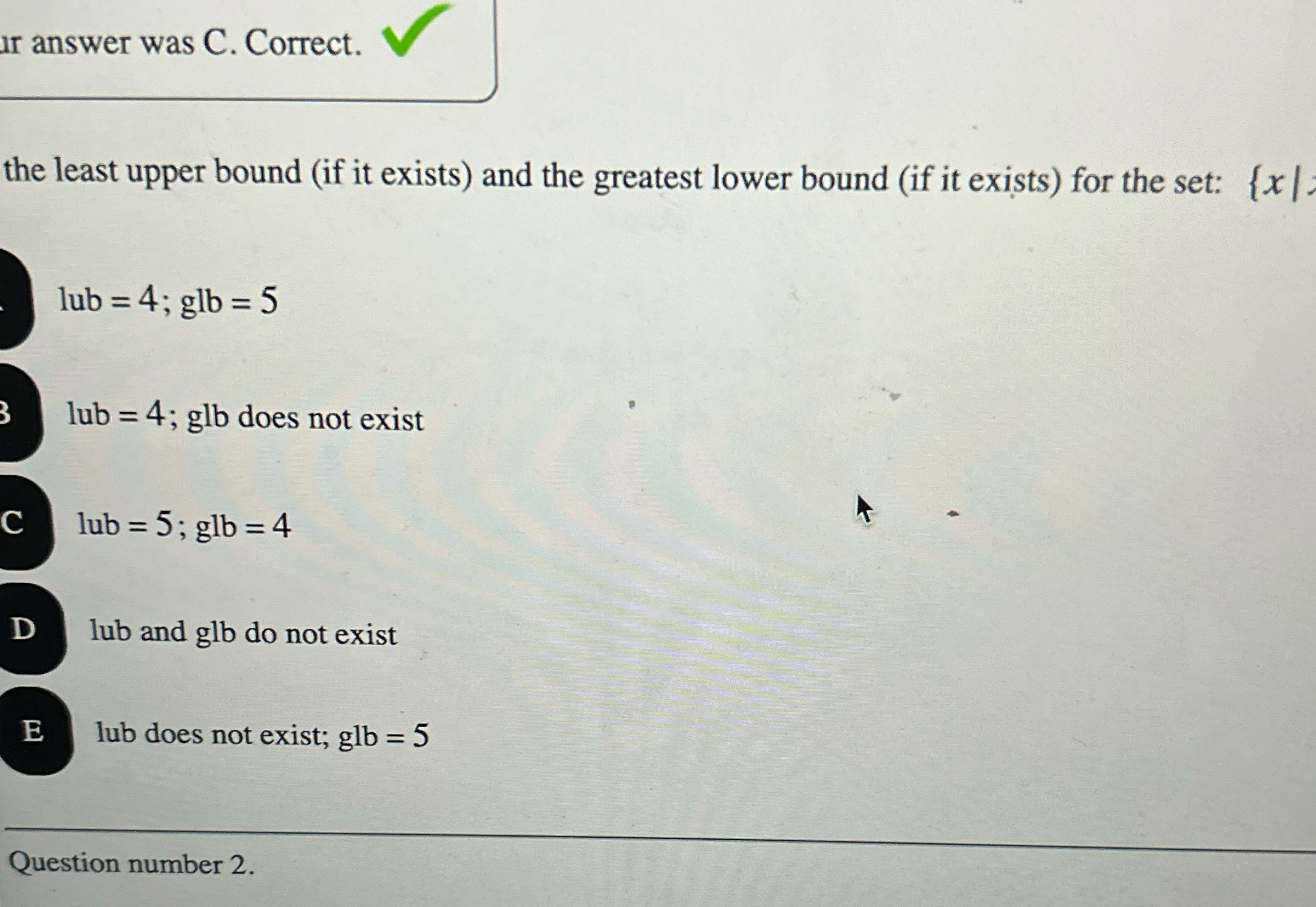 Xi8t8) and the greatest lower bound (if it