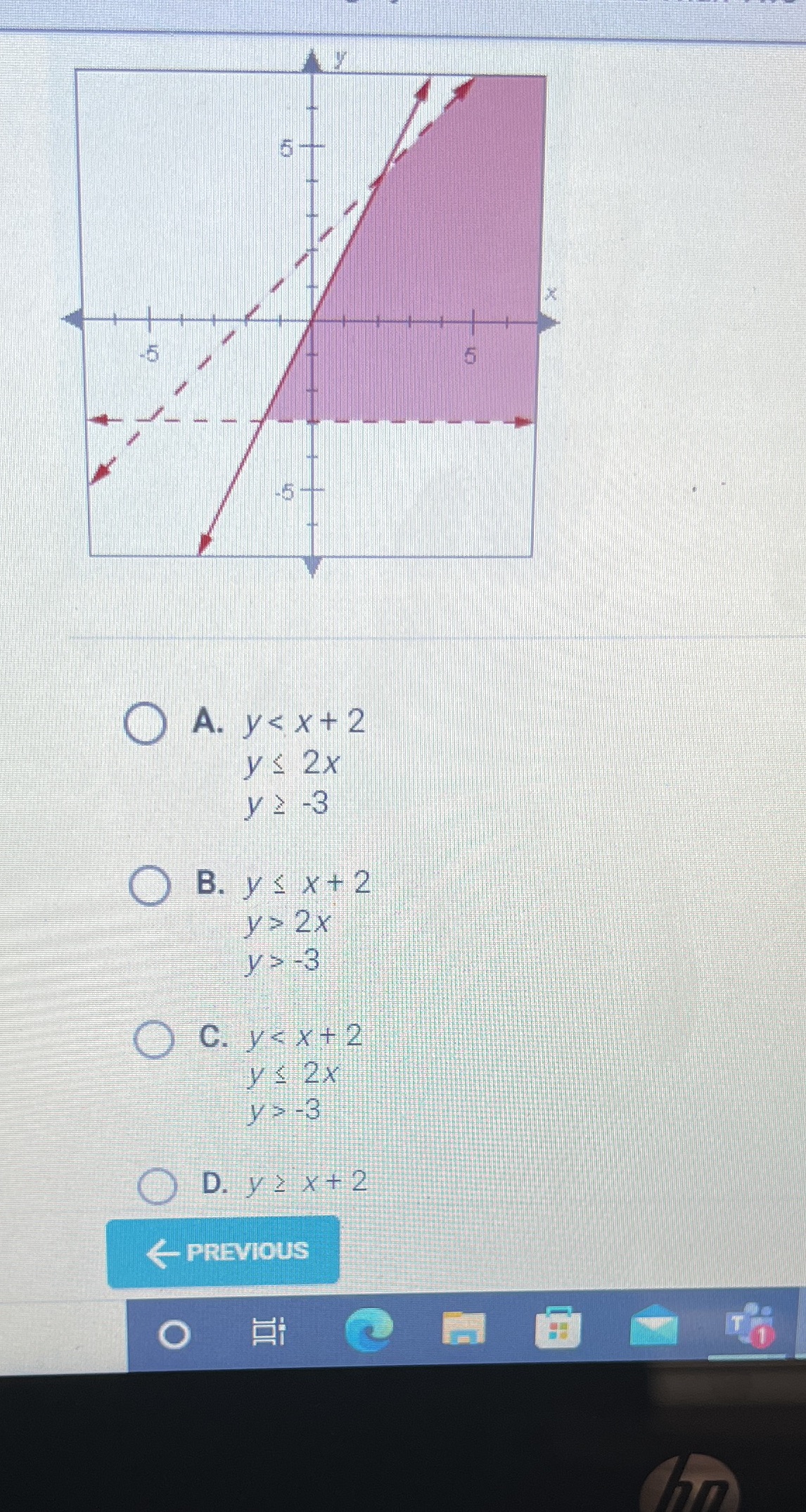 + 5 + 1 O A. y 2x y style=