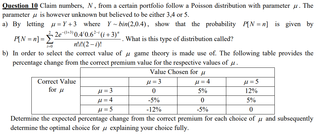 Question 10 Claim numbers, N, from a certain