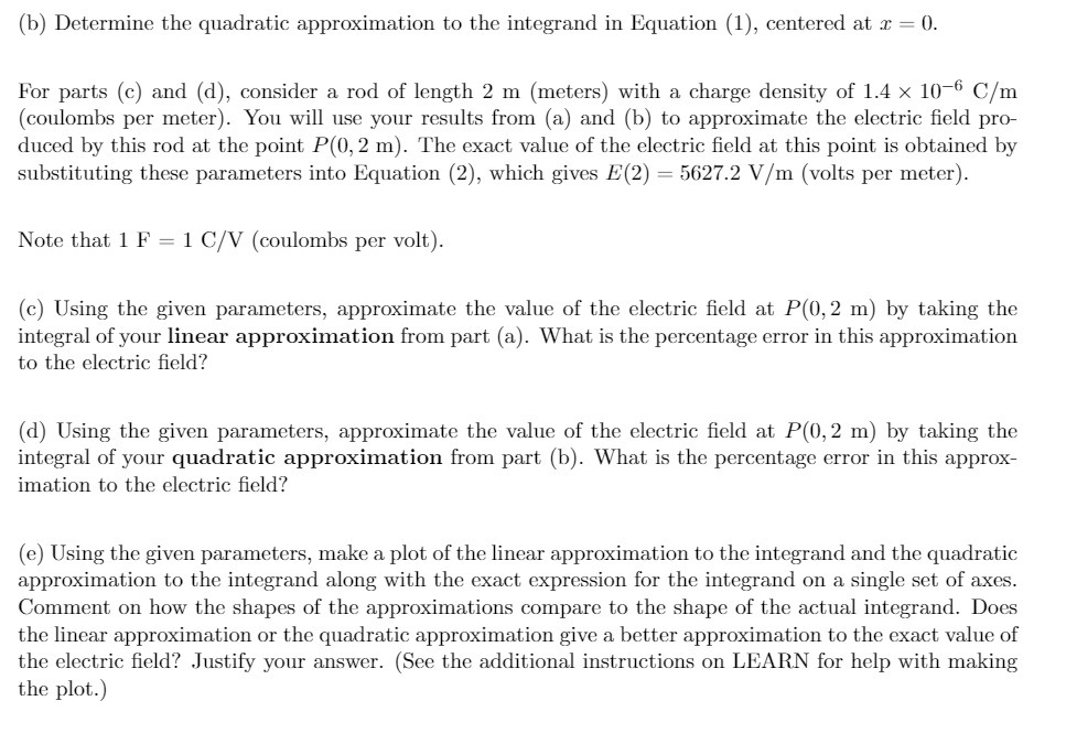 (b) Determine the quadratic approximation to the