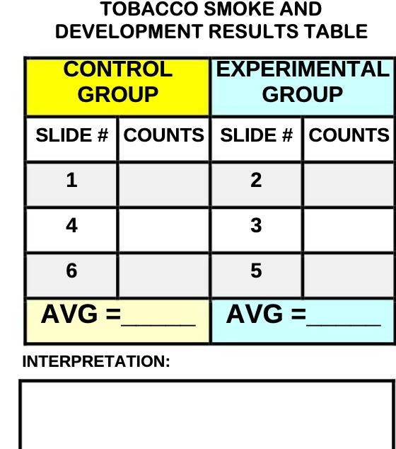 TOBACCO SMOKE AND DEVELOPMENT RESULTS TABLE