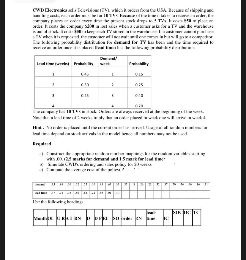 Question 2 Quality Air Conditioning manufactures