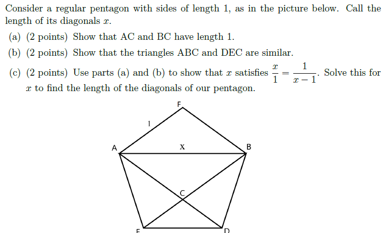 Consider a regular pentagon with sides of length