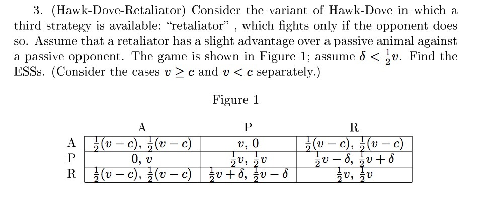 3. (Hawk-Dove-Retaliator) Consider the variant of