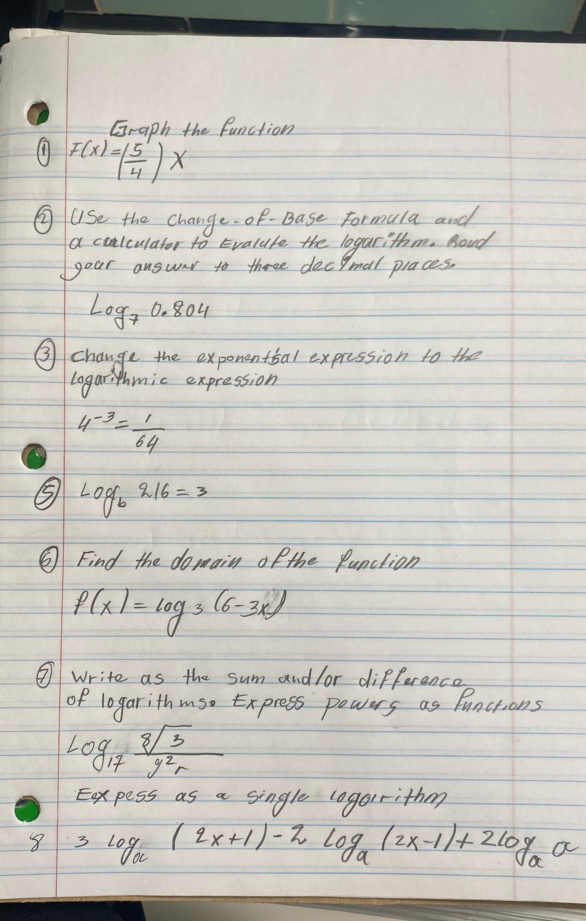 Graph the function 1 F ( x ) = / 5 ) x 4 Use the