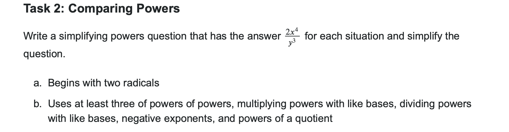 Write a simplifying powers question that has the