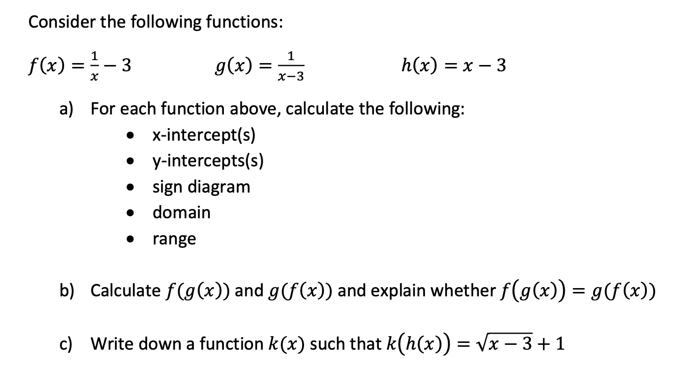 Maths Functions Consider the following functions: